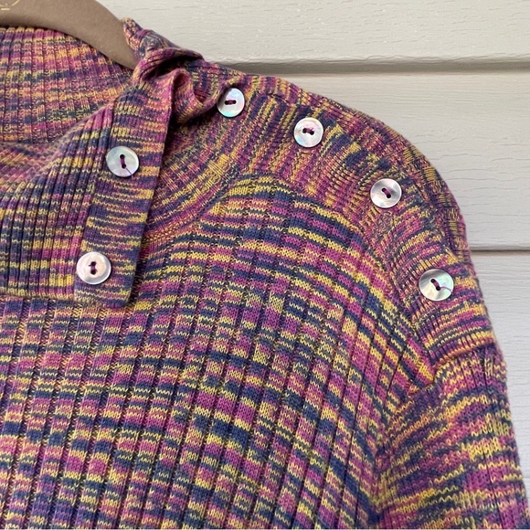 Sundance Multicolor Ribbed Knit Button Shoulder Turtleneck Sweater Size XXL - Picture 7 of 8